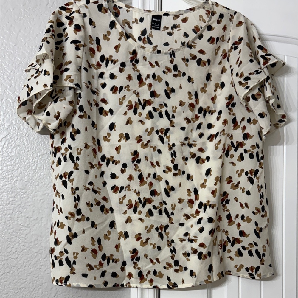 Cream, Tan and Black Patterned Blouse